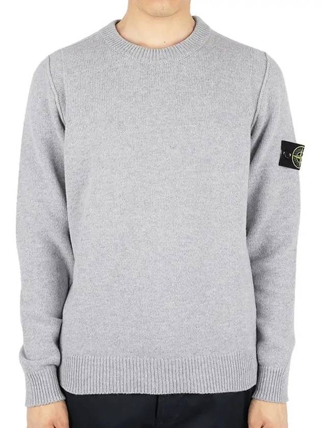 Logo Patch Lambswool Crewneck Knit Top Melange Grey - STONE ISLAND - BALAAN 3