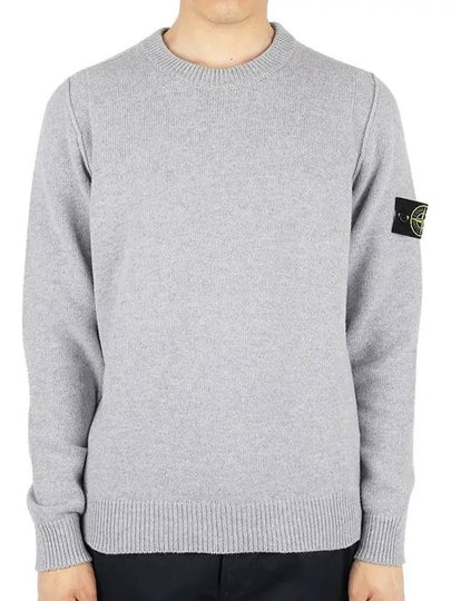 Logo Patch Lambswool Crewneck Knit Top Melange Grey - STONE ISLAND - BALAAN 2