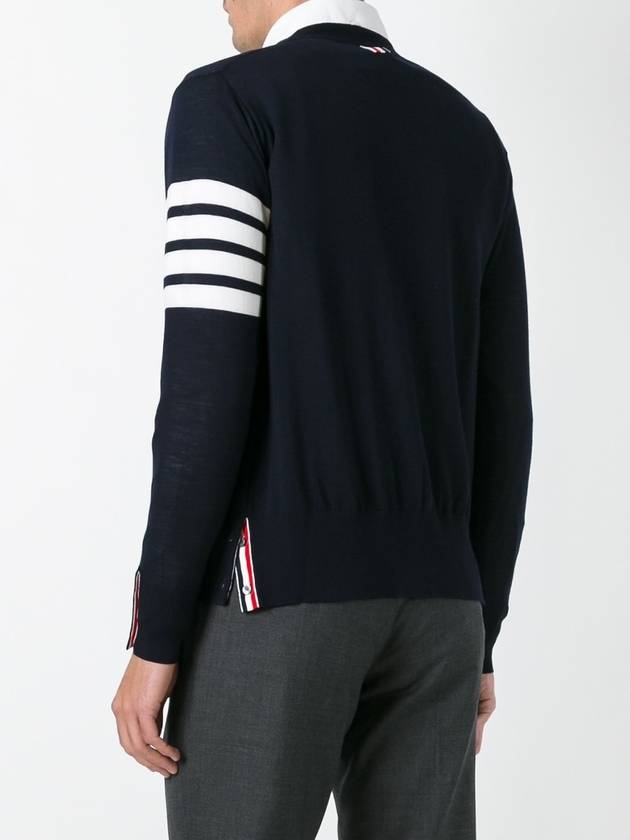 Chunky Link Merino 4 Bar VNeck Cardigan Navy - THOM BROWNE - BALAAN 4