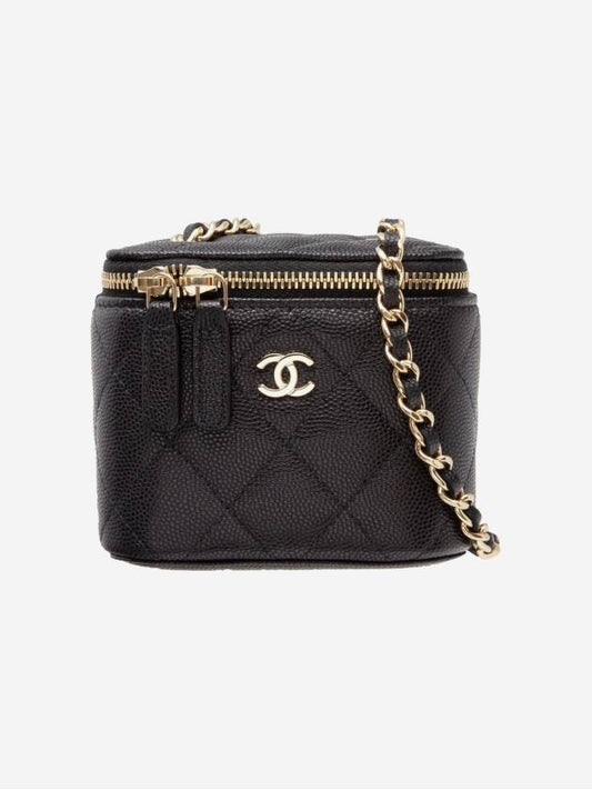 Classic Small Chain Grained Calfskin Gold Metal Cosmetic Case Mini Bag Black - CHANEL - BALAAN 2