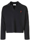 Small Heart Long Sleeve Polo Shirt Black - AMI - BALAAN 3