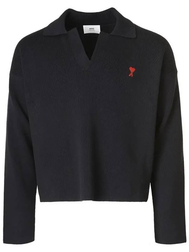 Small Heart Long Sleeve Polo Shirt Black - AMI - BALAAN 2