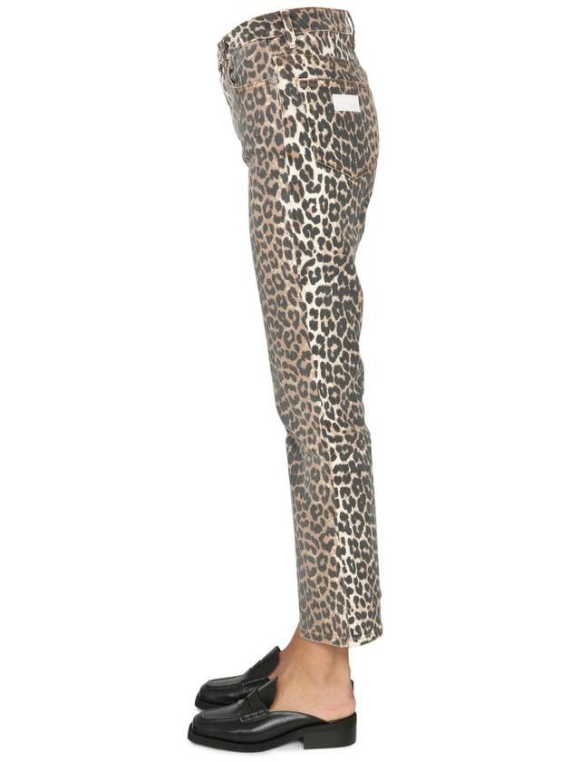 Women's Logo Back Pocket Leopard Print Denim Pants Brown - GANNI - BALAAN 6