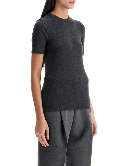 organic cotton ribbed sweater in charcoal melange with wide neckline - TOTEME - BALAAN 2