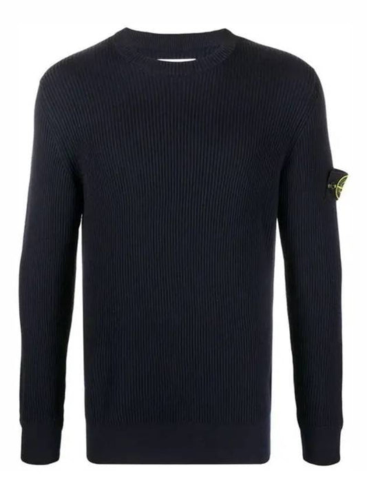 Wappen Patch Crew Neck Ribbed Wool Knit Top Navy - STONE ISLAND - BALAAN 1