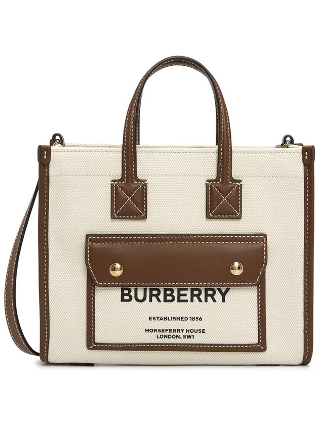 Mini Two-Tone Canvas and Leather Freya Tote Bag Natural Tan - BURBERRY - BALAAN 2