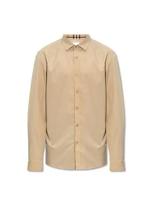 Shirt embroidered logo poplin long sleeves beige - BURBERRY - BALAAN 1