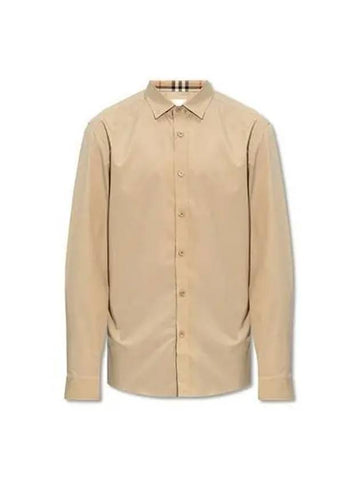 Shirt embroidered logo poplin long sleeves beige - BURBERRY - BALAAN 1