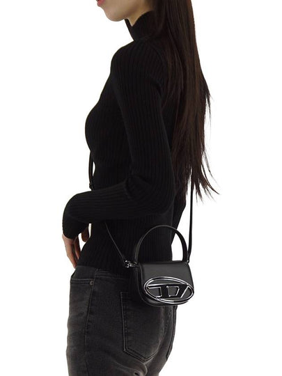 1DR Round Logo Leather Mini Shoulder Bag Black - DIESEL - BALAAN 2