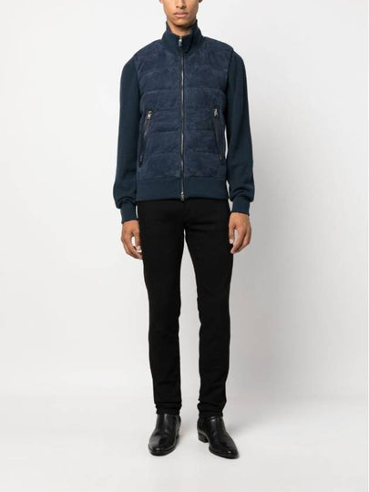 Front Zip  Down Suede Jacket Ink Blue - TOM FORD - BALAAN 2