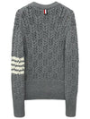 Women's Irish Cable Merino 4 Bar Wool Cardigan Light Gray - THOM BROWNE - BALAAN.