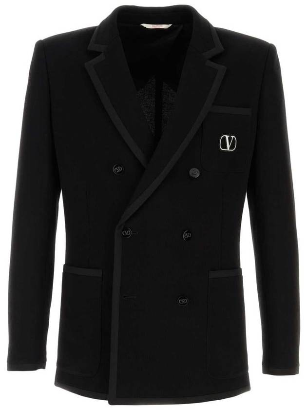 Garavani V logo double breasted jacket black - VALENTINO - BALAAN 2