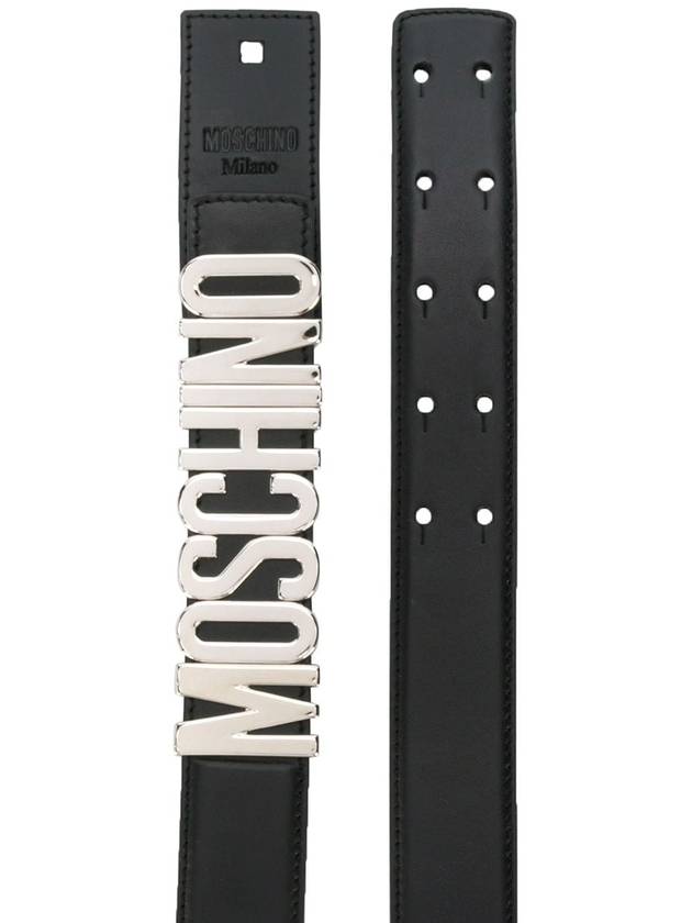 Men's Silver Logo Leather Belt Black - MOSCHINO - BALAAN 3