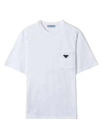 Logo Pocket Short Sleeve T Shirt Bianco Tee - PRADA - BALAAN 1