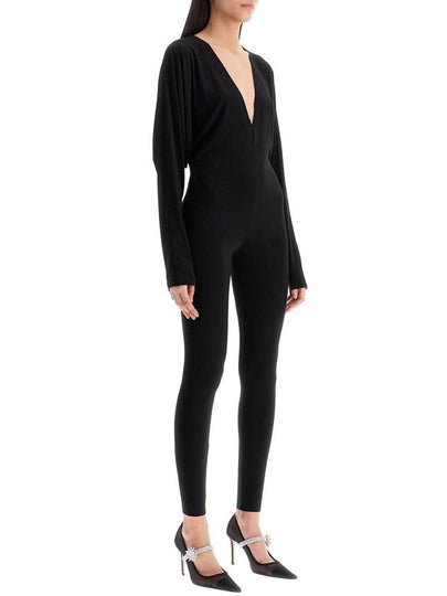 black slim fit long sleeve v neck jumpsuit - NORMA KAMALI - BALAAN 2