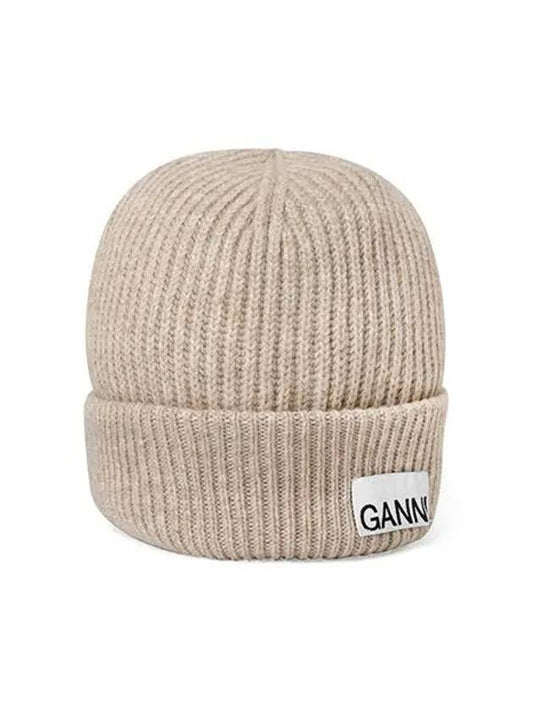 Logo Cable Knit Beanie Egret - GANNI - BALAAN 2