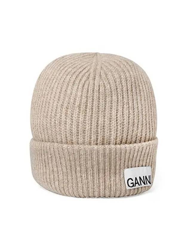 Logo Cable Knit Beanie Egret - GANNI - BALAAN 3