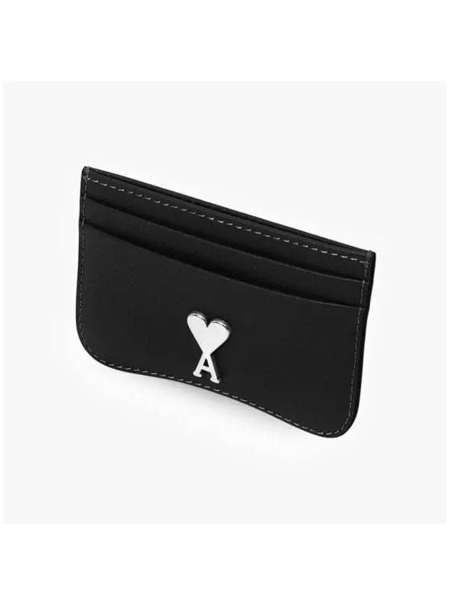 Metal Logo Leather Card Wallet Silver Black - AMI - BALAAN 6