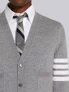 Men's 4 Bar Mr. Tom Icon Intarsia Bag Classic Merino Wool Cardigan Grey - THOM BROWNE - BALAAN 3