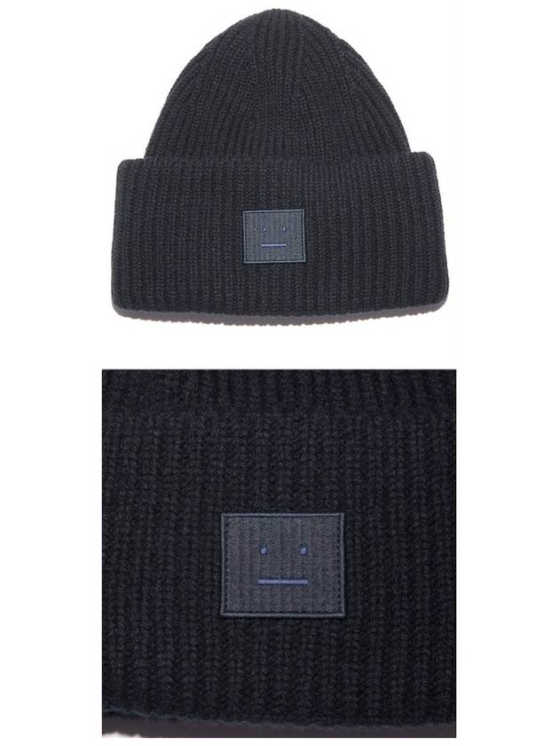 Face Patch Ribbed Wool Beanie Black - ACNE STUDIOS - BALAAN 5