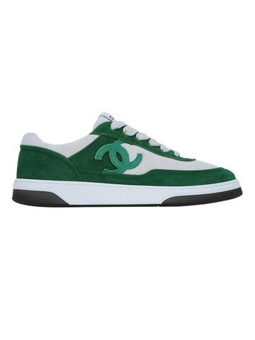 CC Logo Suede Kidskin Low Top Sneakers Green - CHANEL - BALAAN 1