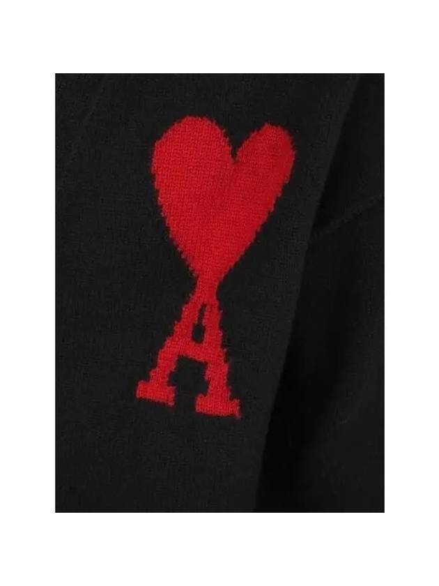 Heart Logo V Neck Wool Cardigan Black - AMI - BALAAN 4