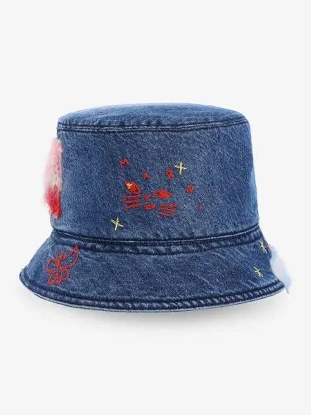 Embroidered Star Denim Bucket Hat Blue - MARNI - BALAAN 2