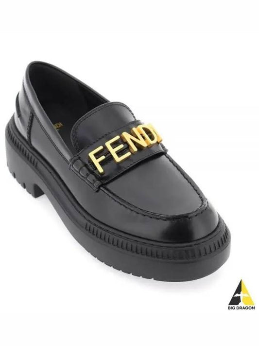 graphy logo leather loafers black - FENDI - BALAAN.