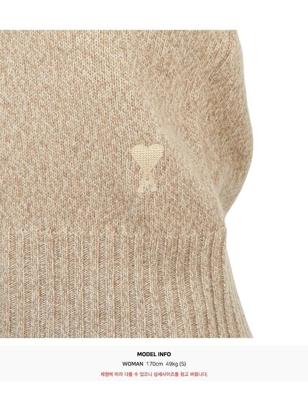 Heart Logo Cashmere Knit Top Beige - AMI - BALAAN 7