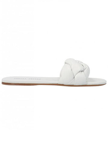 Women's Quilted Padded Nappa Leather Slippers White - MIU MIU - BALAAN 1