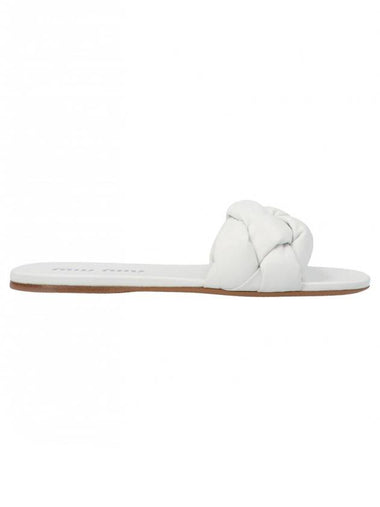 Women's Quilted Padded Nappa Leather Slippers White - MIU MIU - BALAAN 1