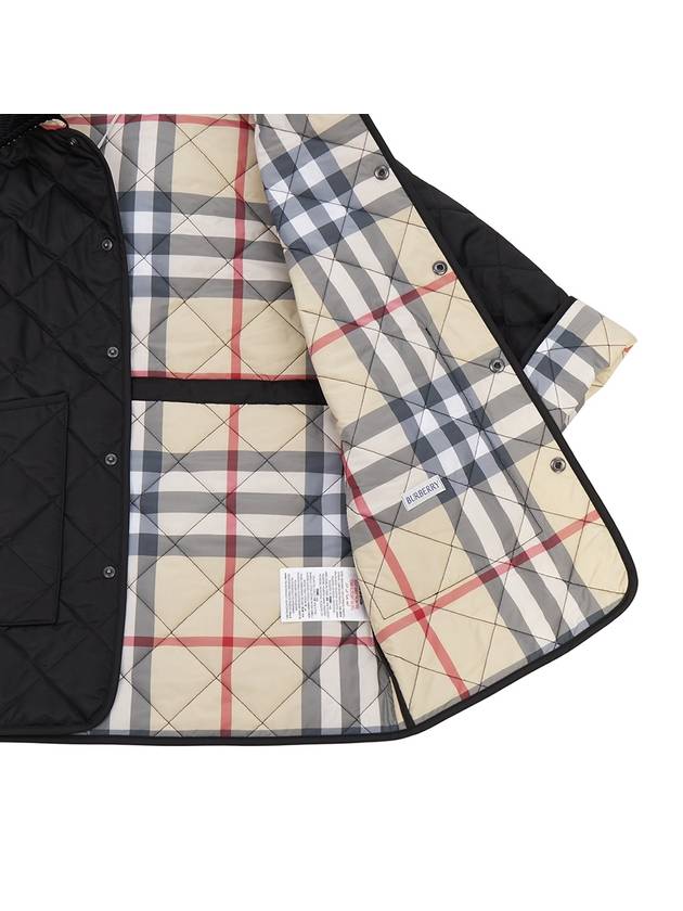 Kids Corduroy Collar Diamond Hooded Quilted Jacket Black - BURBERRY - BALAAN 8