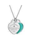 Double Heart Pendant Diamond Necklace Blue Silver - TIFFANY & CO. - BALAAN 1