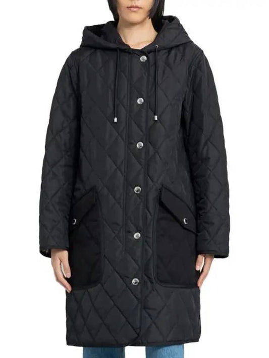 Women's Diamond Quilted Hoodie Single Coat Black - BURBERRY - BALAAN 2