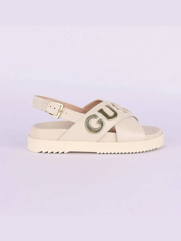 Gold Logo Leather Sandals White - GUCCI - BALAAN 3