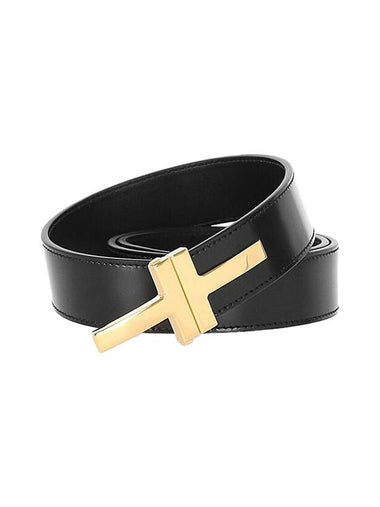 Double T Buckle Leather Belt Black - TOM FORD - BALAAN 1