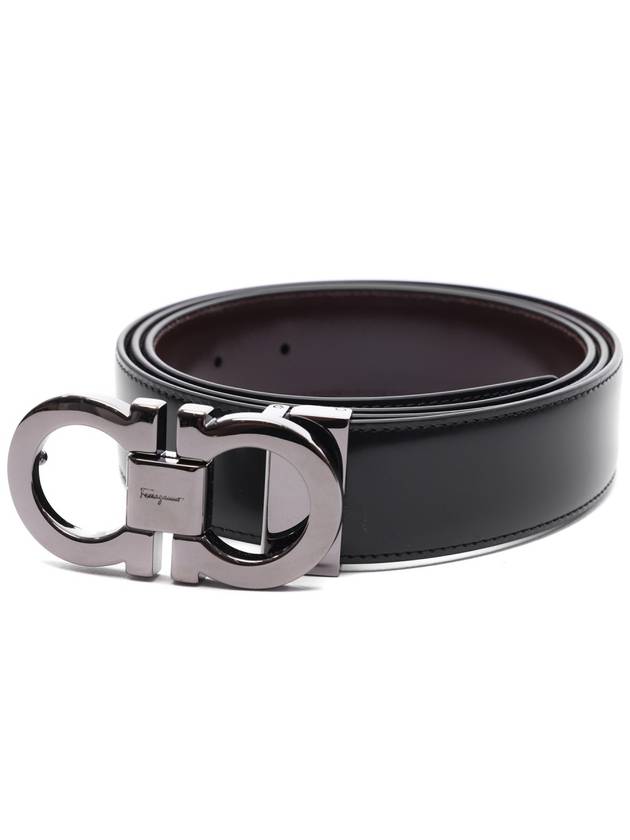 Double Gancini Reversible Leather Belt Black Auburn - SALVATORE FERRAGAMO - BALAAN 4