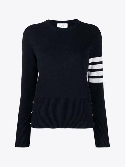 Milano Stitch Crewneck 4-Bar Cotton Crepe Knit Top Navy - THOM BROWNE - BALAAN 2