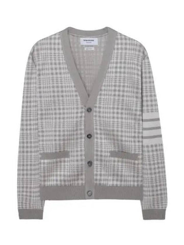 Check Jacquard V-Neck Cardigan Grey - THOM BROWNE - BALAAN 1