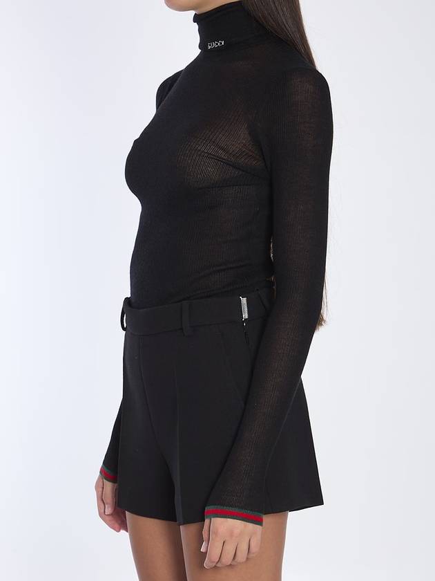 Cashmere silk blend turtleneck black - GUCCI - BALAAN 3