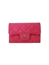 Classic Gold Logo Grained Shiny Calfskin Card Wallet Fuchsia - CHANEL - BALAAN 1