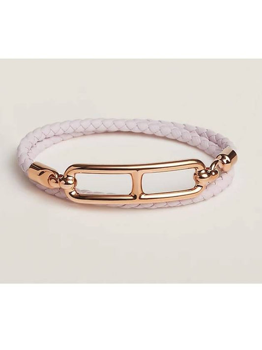 Roulis Double Tour Gold Leather Bracelet Pink - HERMES - BALAAN 2