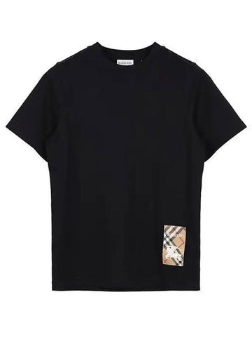 Kids Check Label Cotton Short Sleeve T-Shirt Black - BURBERRY - BALAAN 1