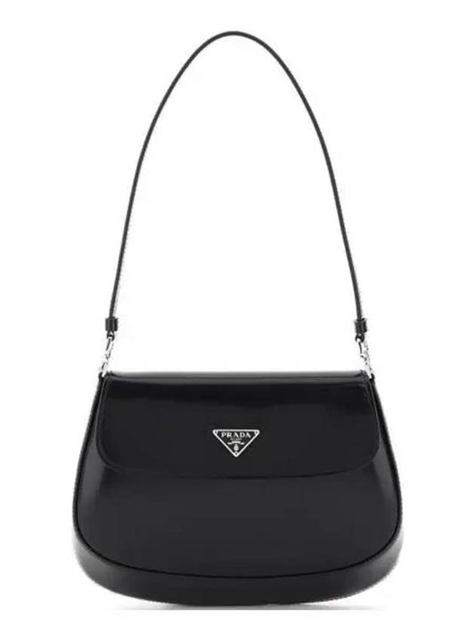 Cleo Flap Brushed Leather Shoulder Bag Black - PRADA - BALAAN