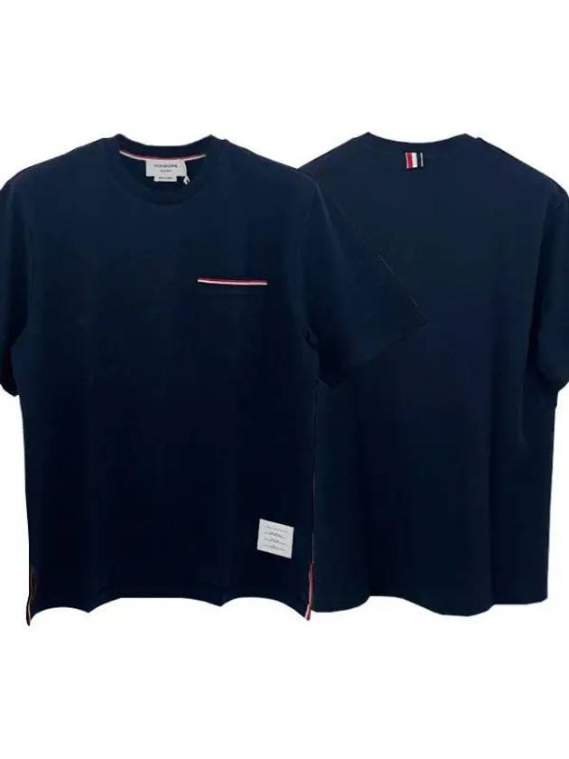 three stripe pocket short sleeve t shirt navy 39562858 1095162 - THOM BROWNE - BALAAN 1