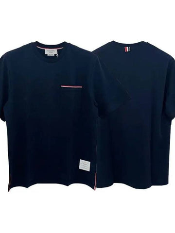 three stripe pocket short sleeve t shirt navy 39562858 1095162 - THOM BROWNE - BALAAN 1