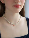 Red Heart Pearl Necklace Gold - SOSOO - BALAAN 1