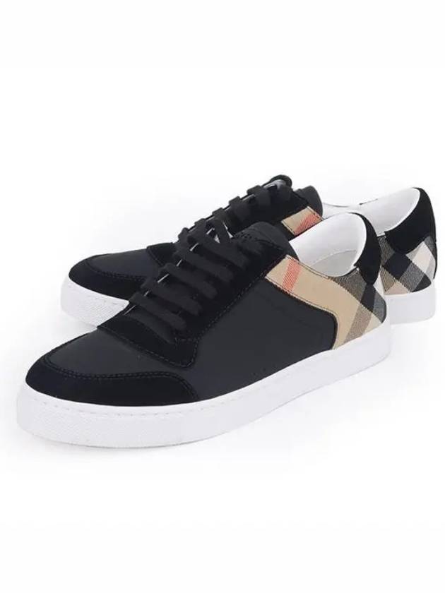 House Check Leather Suede Low Top Sneakers Black - BURBERRY - BALAAN 2