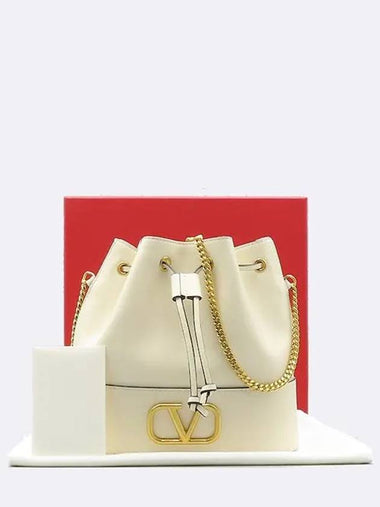 3W2P0T83HPF Ivory color leather V logo signature chain bucket cross bag - VALENTINO - BALAAN 1