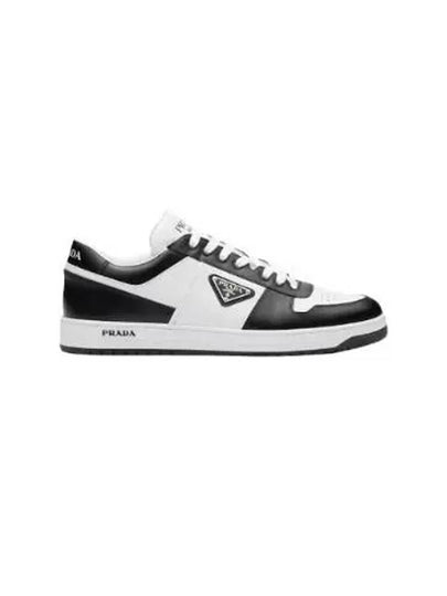 Men's Downtown Triangle Logo Leather Low Top Sneakers White Black - PRADA - BALAAN 2